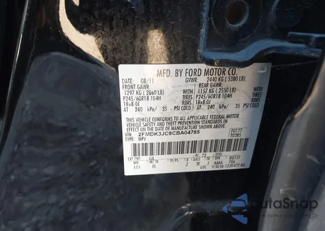 2012 Ford Edge Sel из США, поврежденный, VIN 2FMDK3JC8CBA04785